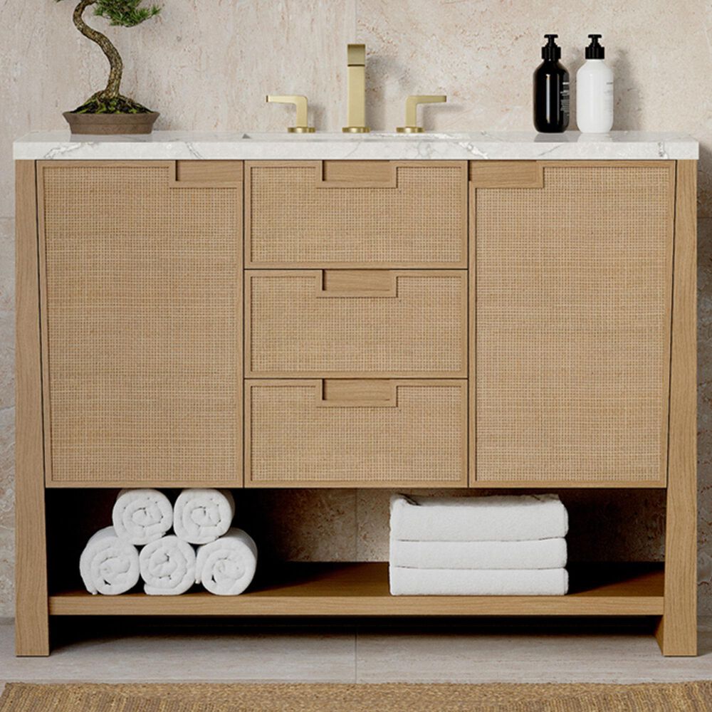 James Martin Vanities Solene 48&quot; Single Bathroom Vanity in Seaside Oak with 3 cm Victorian Silver Quartz Top and Rectangular Sink, , large