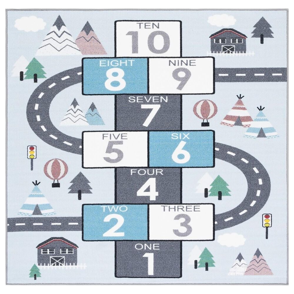 Safavieh Kids Playhouse KPH226F 5" Square Grey and Blue Rug, , large