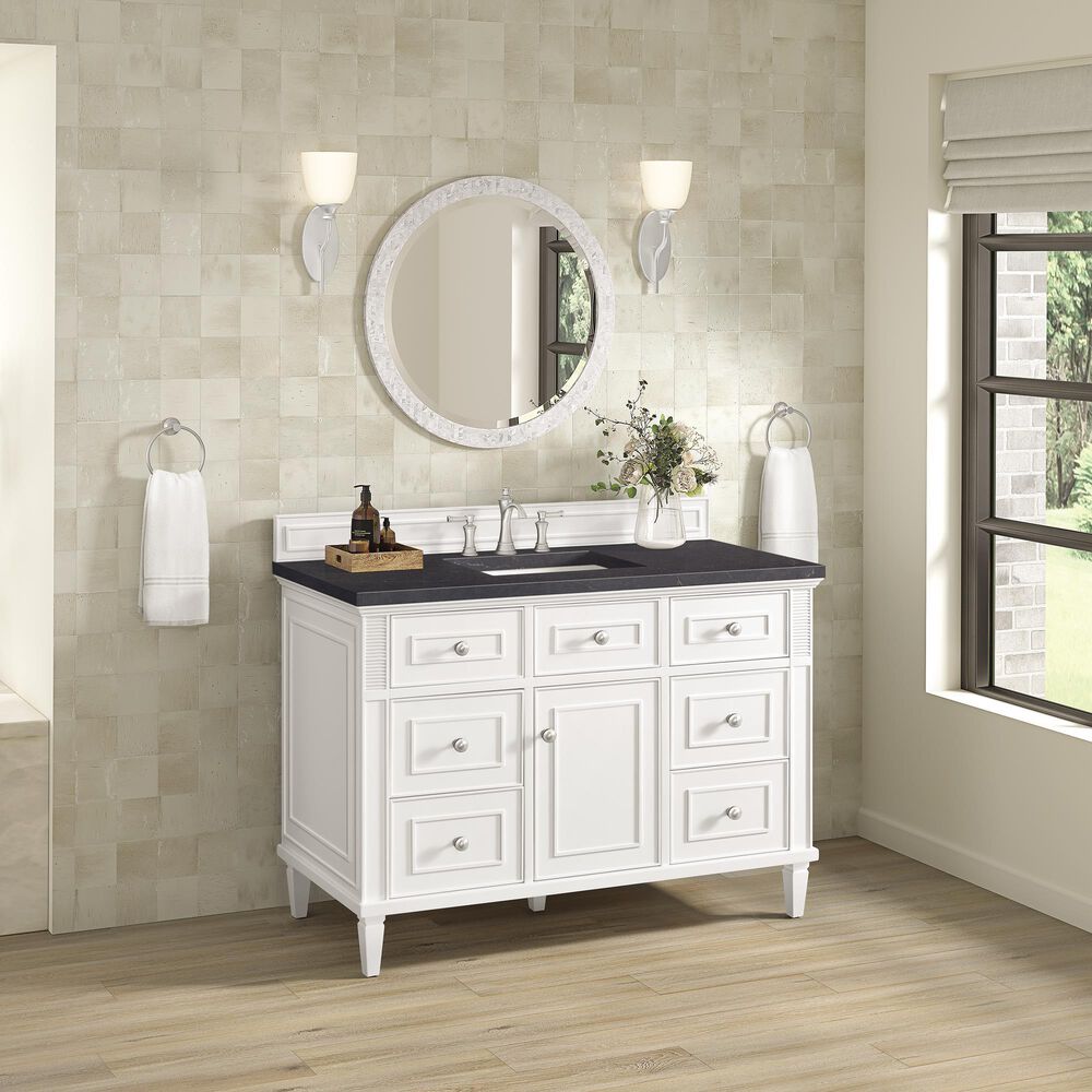 James Martin Vanities Lorelai 48&quot; Single Vanity in Bright White with 3 cm Charcoal Soapstone Quartz Top, , large