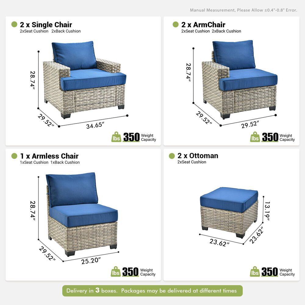 HOMLUX 7-Piece Modular Patio  Conversation Set in Navy Blue, , large