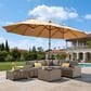 HOMLUX 2-Piece 14.5 ft Patio Umbrella and All-weather Rattan, Square Coffee Table Outdoor Set in Khaki, , large