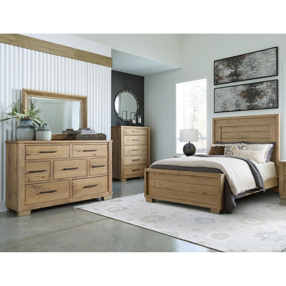 Ashley Galliden Queen Panel Bed and Two Nightstands in Light Brown, , large