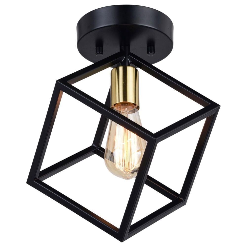 Vaxcel Deering 1-Light Flush Mount in Matte Black and Satin Brass, , large