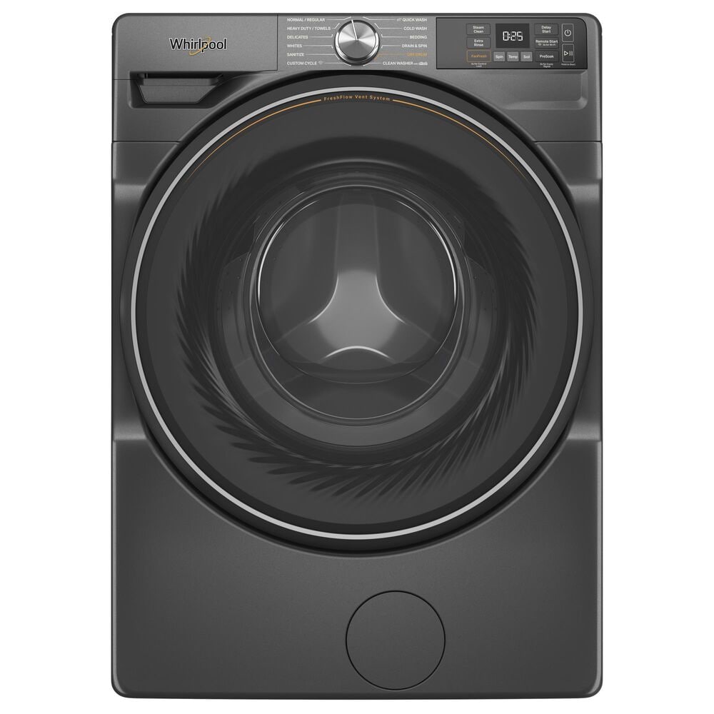 Whirlpool 4.5 Cu. Ft. Smart Front Load Washer and 7.4 Cu. Ft. Smart Gas Dryer Laundry Pair in Volcano Black, , large