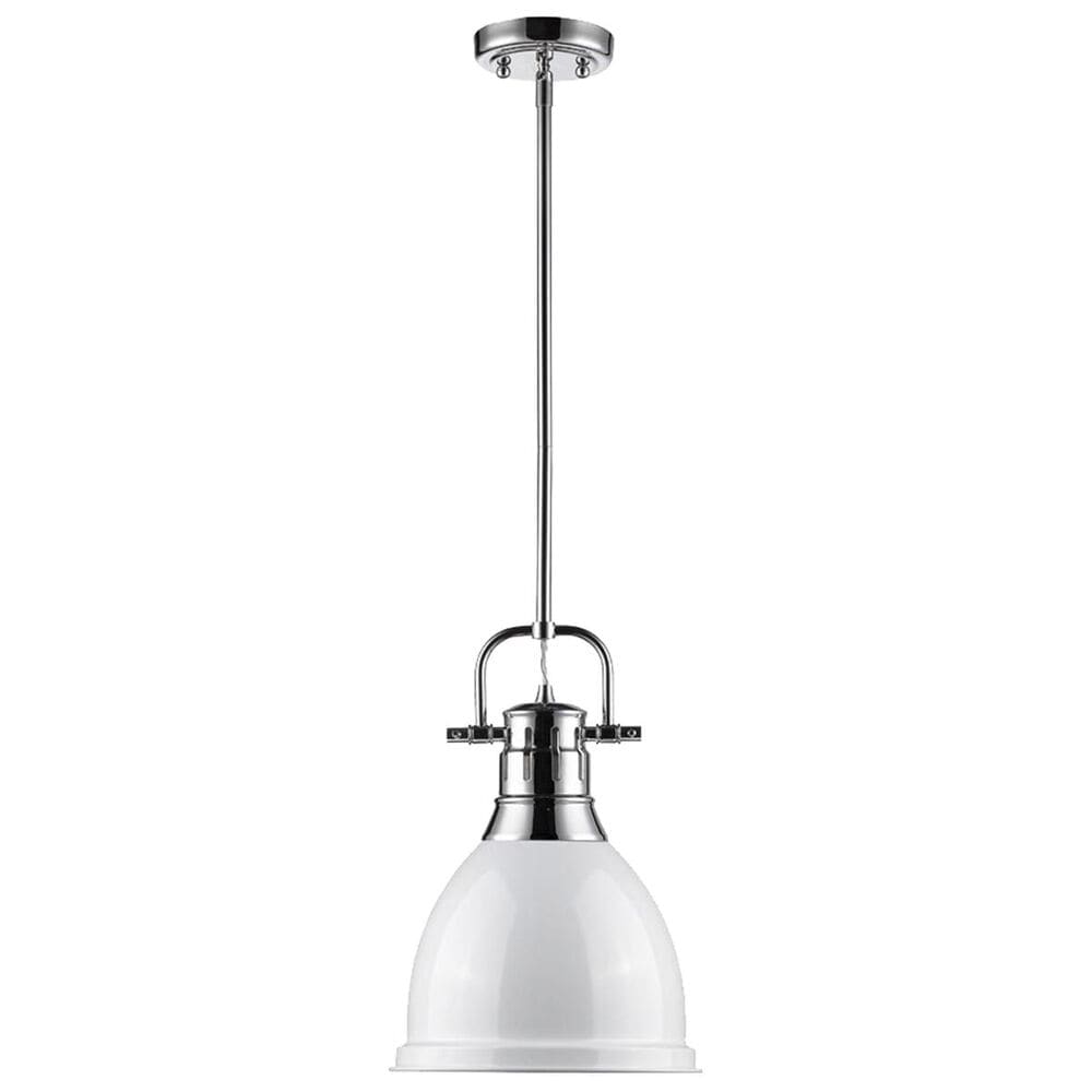 Golden Lighting Duncan Small Pendant with Rod in Chrome with a White Shade, , large