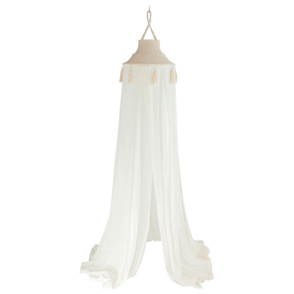 Creative Coop 108" x 20" Cotton Macrame Canopy with Tassels in White, , large