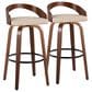 LumiSource Grotto 30" Swivel Barstool with Cream Faux Leather Upholstery in Walnut and Black (Set of 2), , large