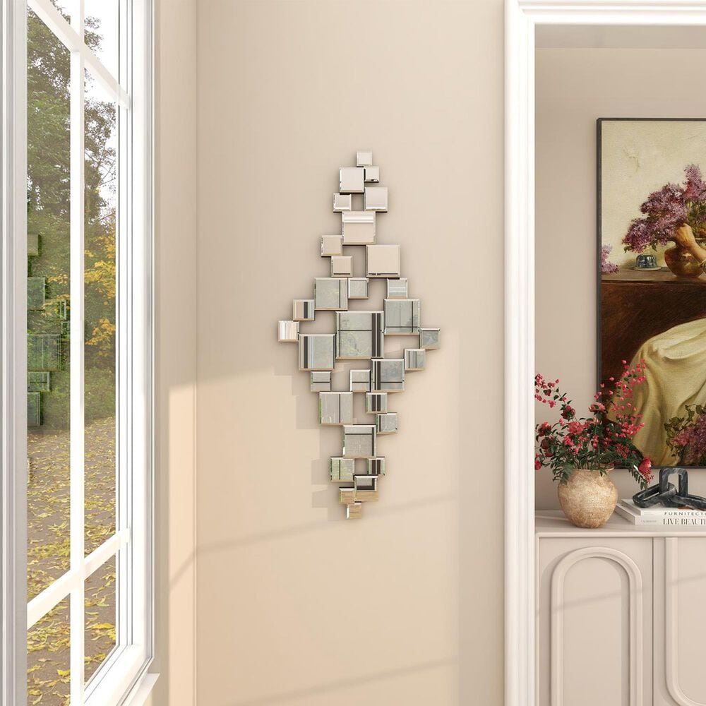 Maple and Jade 21&quot; x 48&quot; Glass Geometric Wall Mirror with Square Mirrors in Silver, , large