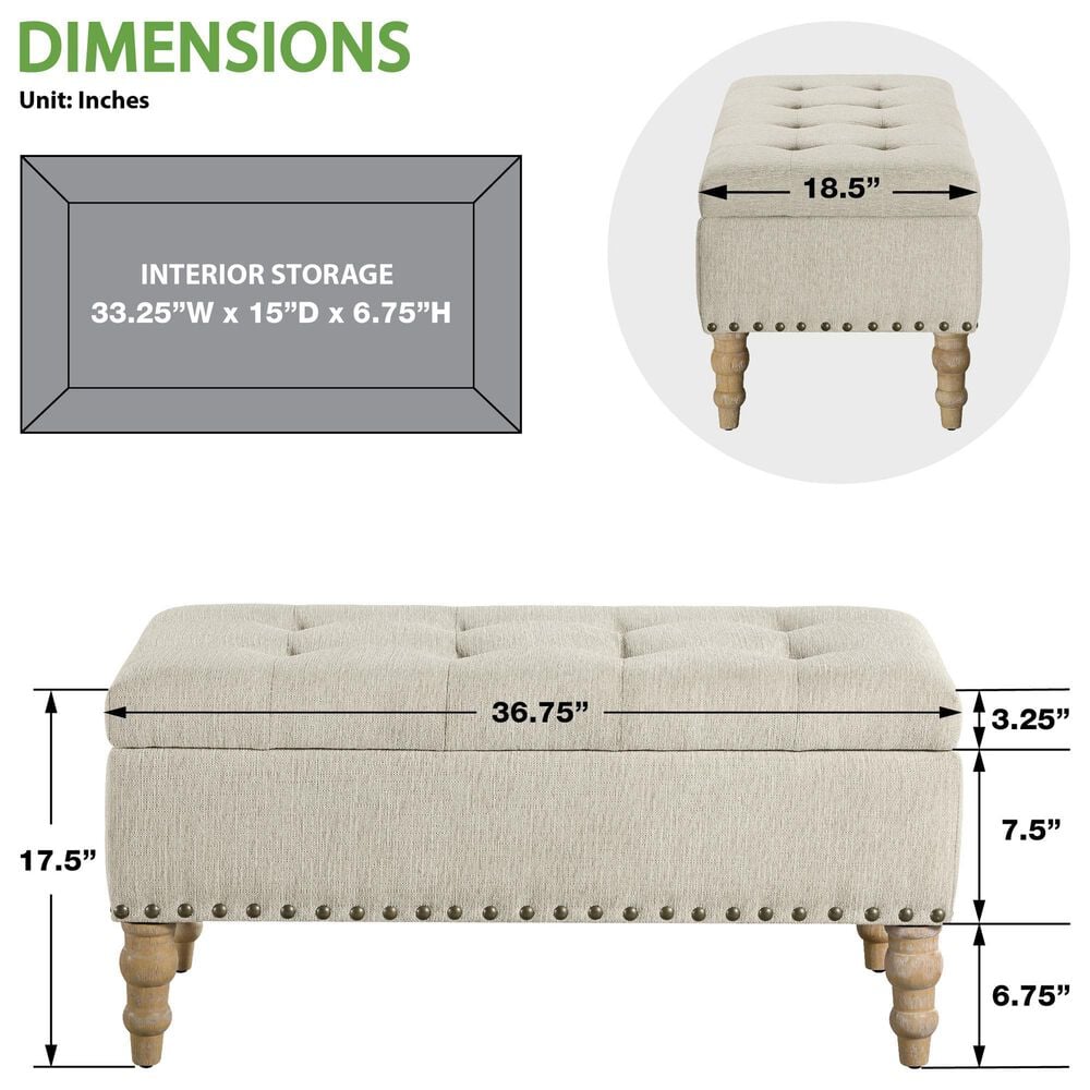 OSP Home Woodbury Storage Bench in Light Natural, , large