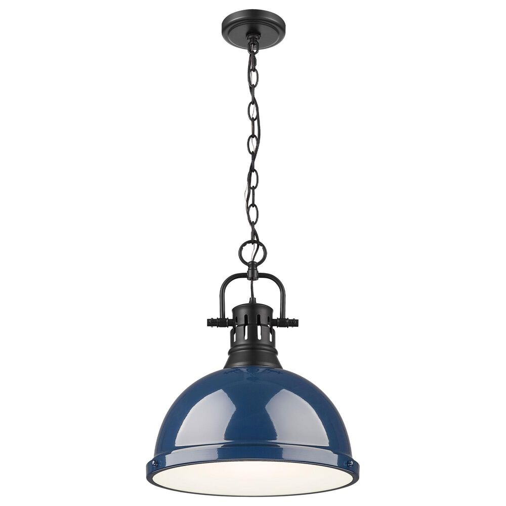 Golden Lighting Duncan 1-Light Pendant with Chain and Matte Navy Shade in Matte Black, , large