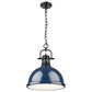 Golden Lighting Duncan 1-Light Pendant with Chain and Matte Navy Shade in Matte Black, , large