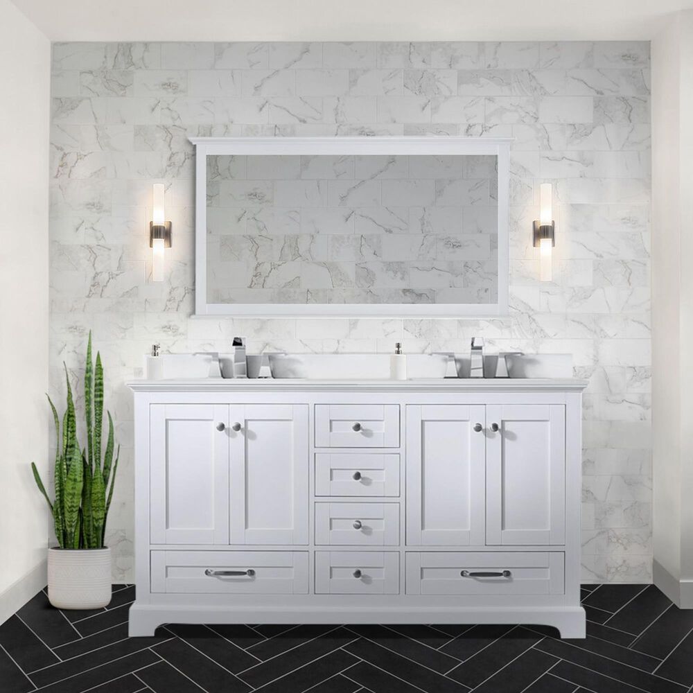 Lexora Home Dukes 60&quot; Double Bathroom Vanity in White with 2 cm White Cultured Marble Top and Rectangular Sinks, , large
