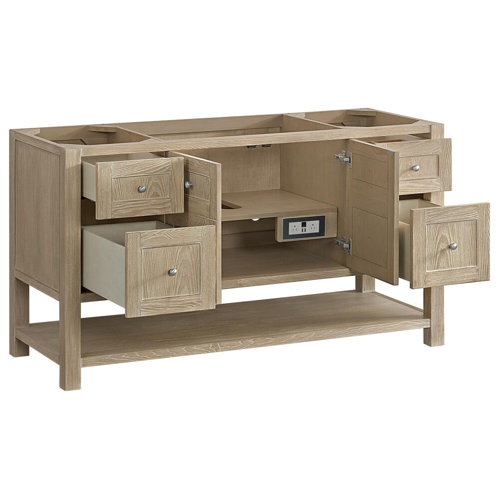 James Martin Vanities Breckenridge 60&quot; Single Bathroom Vanity in Whitewashed Oak with 3 cm Ethereal Noctis Quartz Top and Rectangular Sink, , large