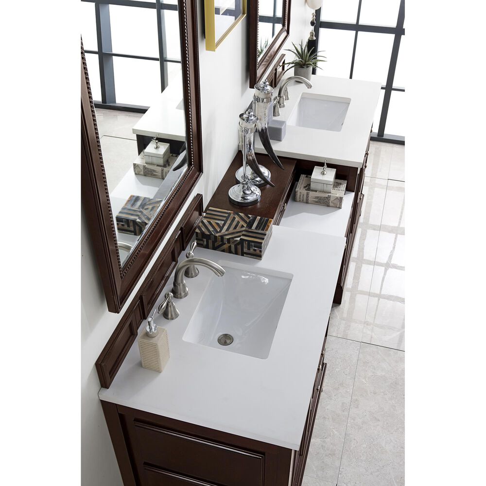 James Martin De Soto 94" Double Bathroom Vanity in Burnished Mahogany with 3 cm Classic White Quartz Top, , large