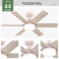 Hunter Pacer 44" Ceiling Fan with LED Lights in Blush Pink, , large