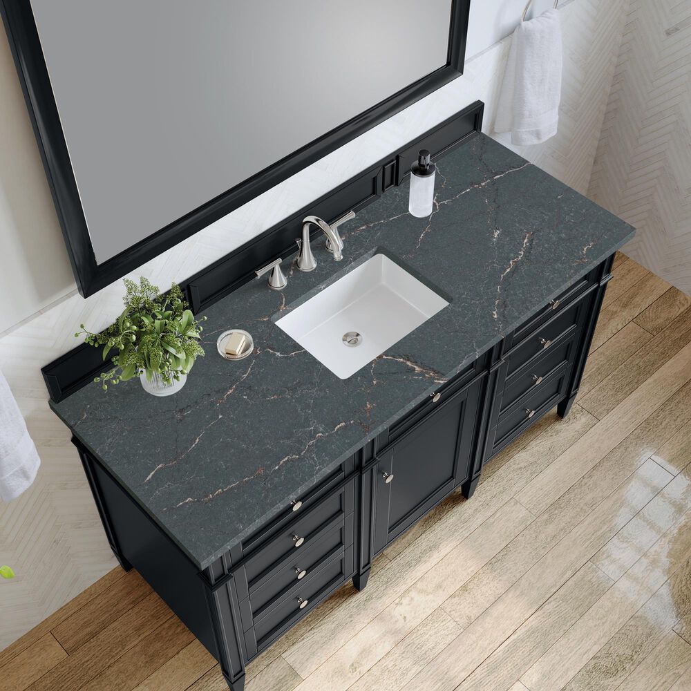 James Martin Vanities Brittany 60&quot; Single Bathroom Vanity in Black Onyx with 3 cm Parisien Bleu Quartz Top and Rectangular Sink, , large