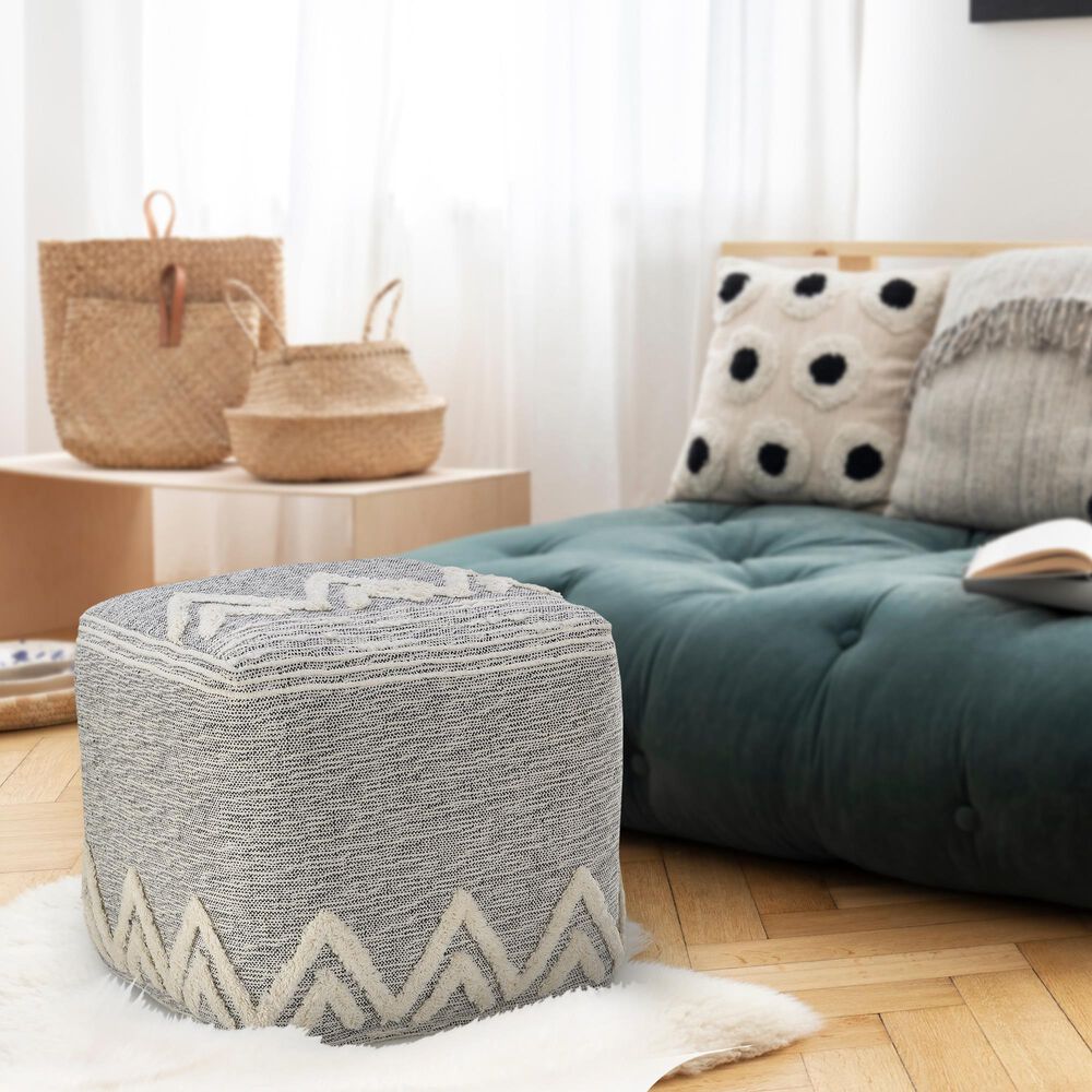 LR Home 16" Square Pouf in Gray and Melange, , large
