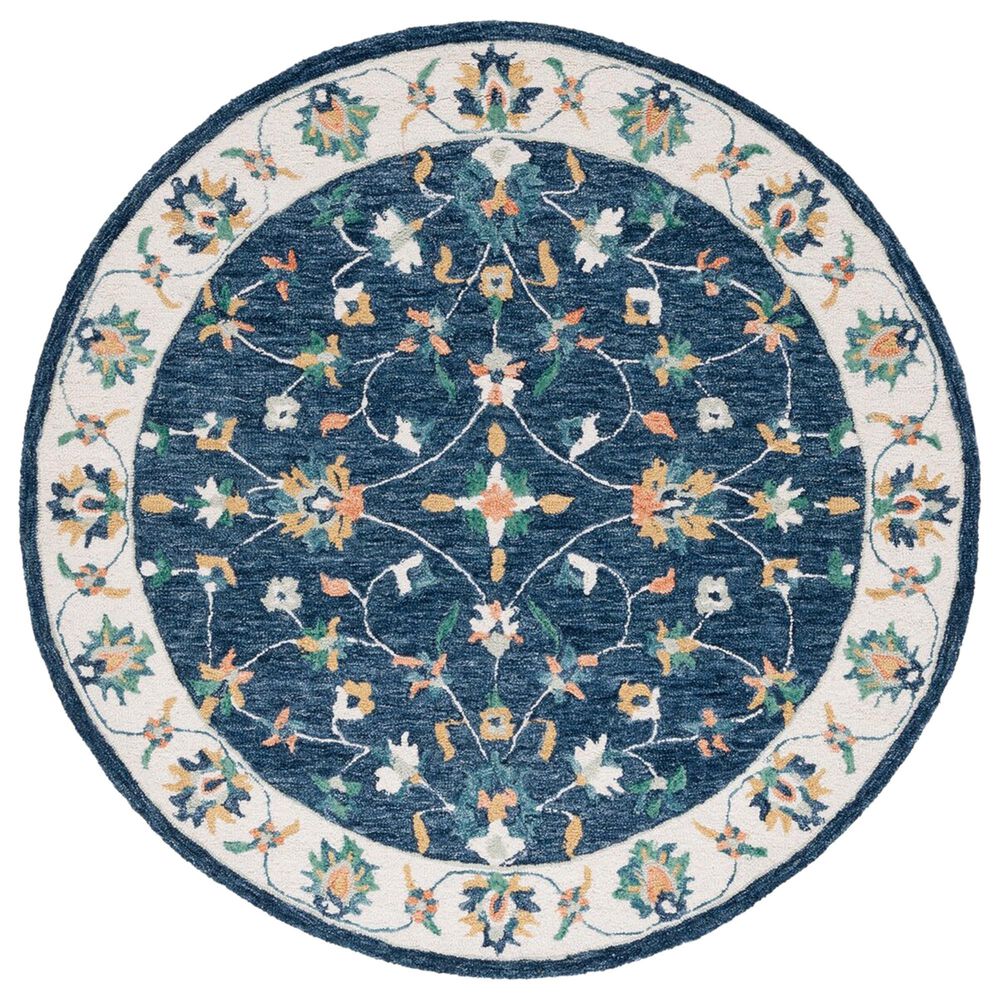Safavieh Micro-Loop MLP385M 5" Round Blue and Ivory Area Rug, , large