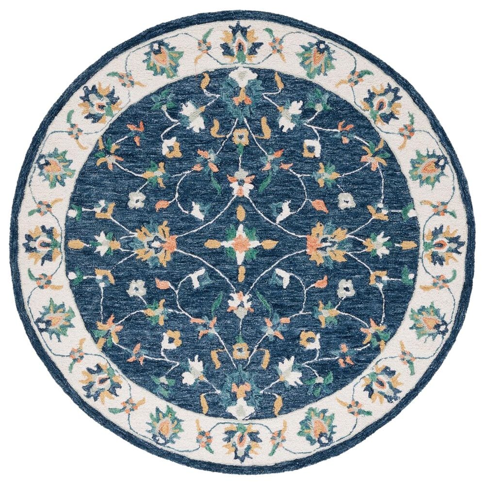 Safavieh Micro-Loop MLP385M 5" Round Blue and Ivory Area Rug, , large