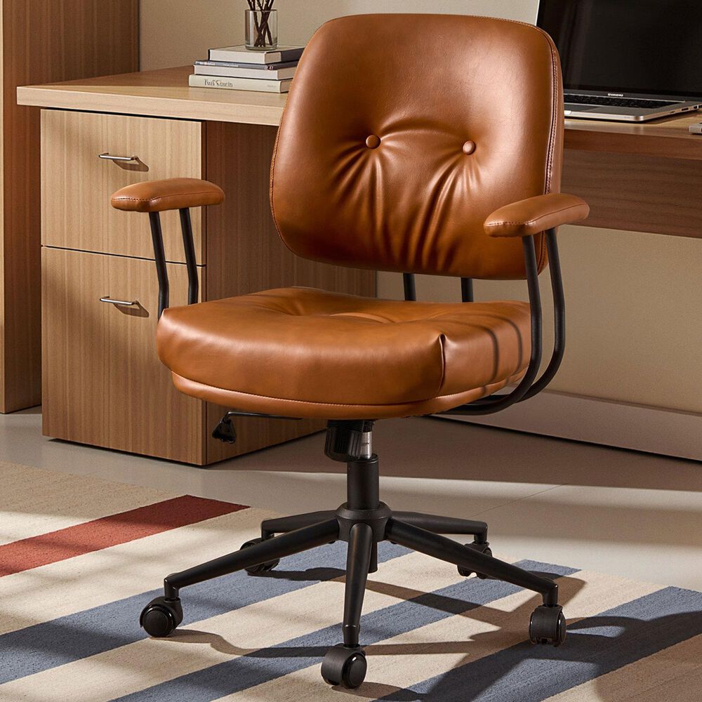 HOMLUX Executive Office Chair with PU Fabric Cushion in Brown, , large
