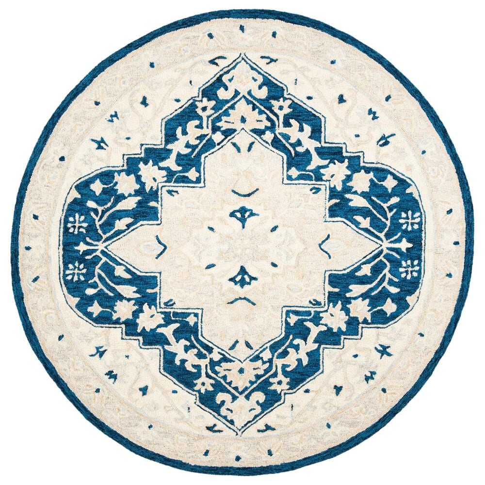 Safavieh Micro-Loop 5" Round Navy and Ivory Area Rug, , large