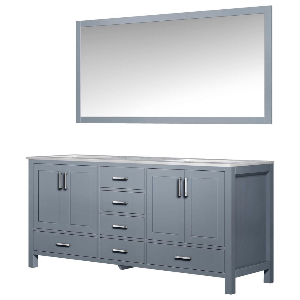Lexora Home Jacques 72" Double Bathroom Vanity in Dark Grey with White Carrara Marble Top, Rectangle Sinks and Mirror, , large