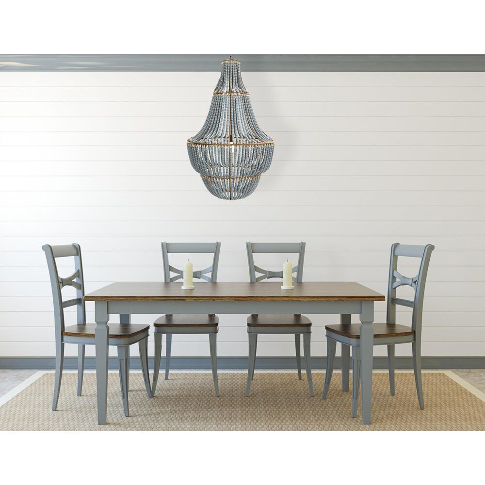 Creative Coop Laurel Draped Wood Bead Chandelier with Brushed Gold and Faded Blue Shade, , large