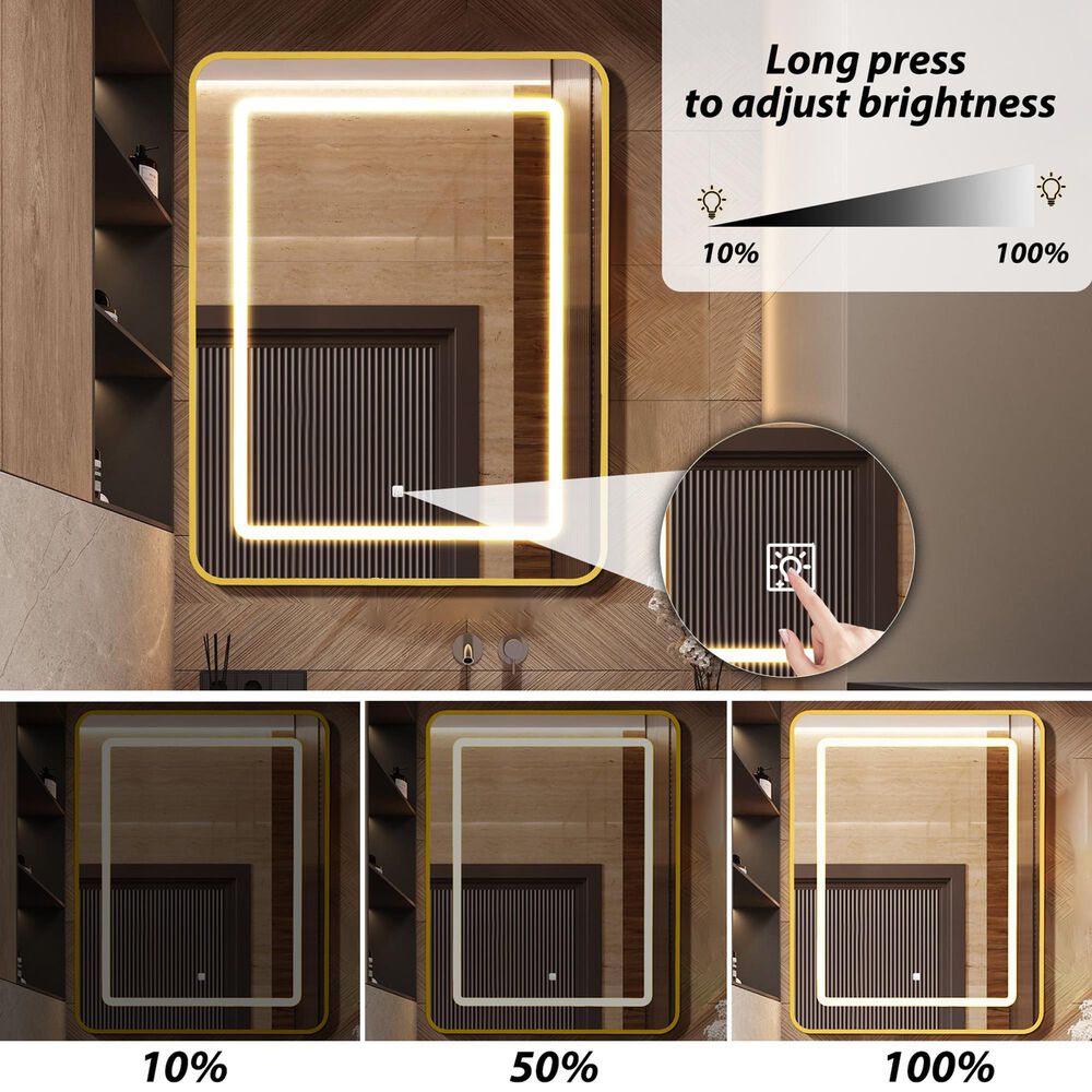 HOMLUX 20" x 30" Bathroom Medicine Cabinet with Mirror in Gold, , large