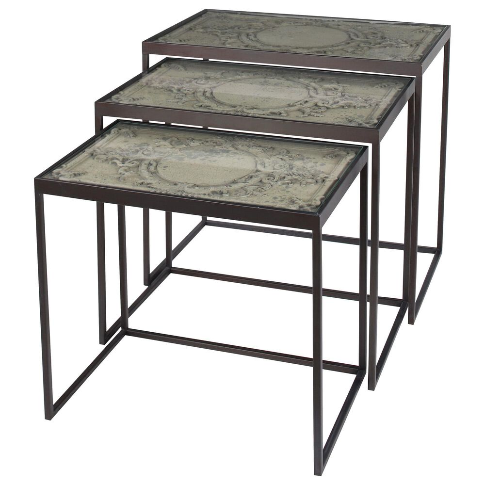 Uma Enterprises Vintage Metal Accent Tables in Grey and Black (Set of 3), , large