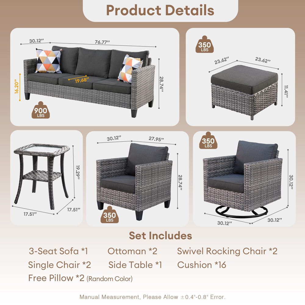 HOMLUX 8-Piece Outdoor Patio Furniture in Black, , large