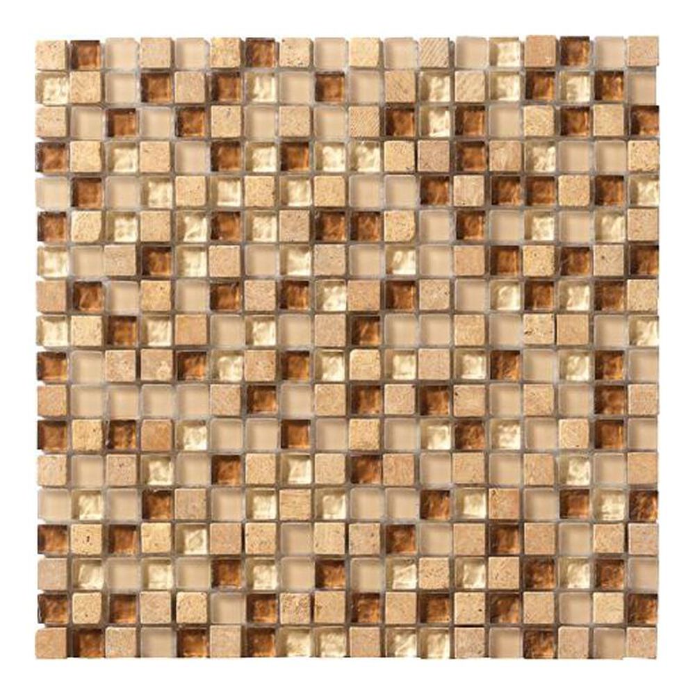 Marazzi Crystal Stone Caramel 12" x 12" Glass Mosaic Sheet, , large
