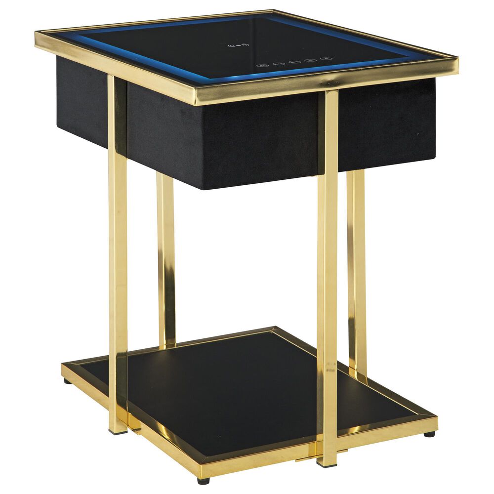 Ashley Rexwell Accent End Table with Speaker in Black and Gold, , large