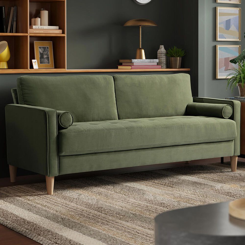 Lifestyle Solutions Langford Stationary Velvet Sofa in Olive, , large