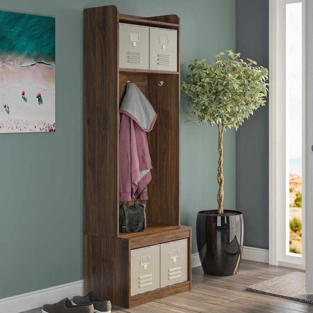 Novogratz Journey Entryway Hall Tree With Storage Bench In Vintage Walnut Nebraska Furniture Mart
