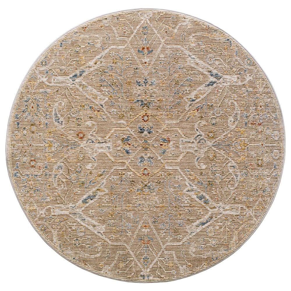Surya Reina Light Brown, Tan, Denim, Rust, Olive, Light Gray, Cream and Mustard 6&#39;7&quot; Round Area Rug, , large