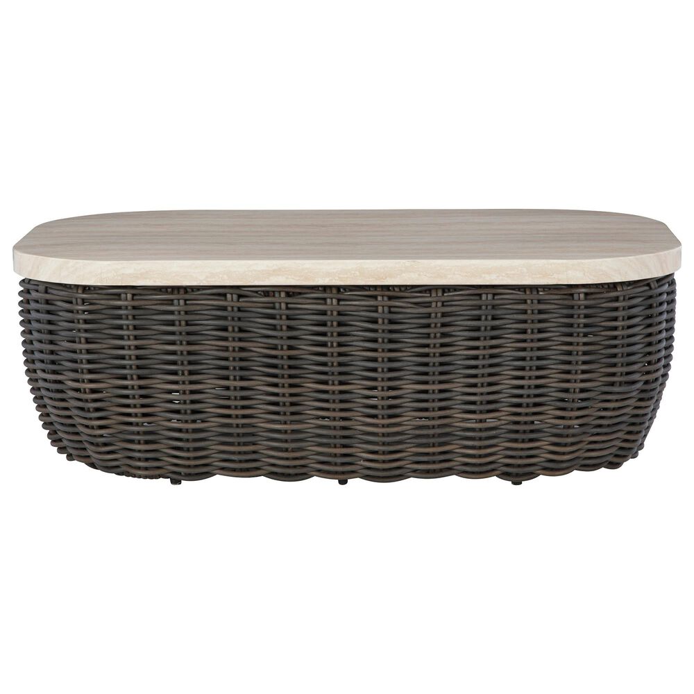 Ashley Kimora Patio Cocktail Table in Beige and Dark Brown, , large
