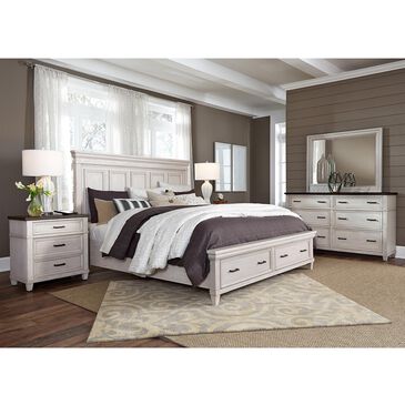 Riva Ridge Caraway 4 Piece Queen Storage Bedroom Set in Aged Ivory and Brown with USB Ports, , large