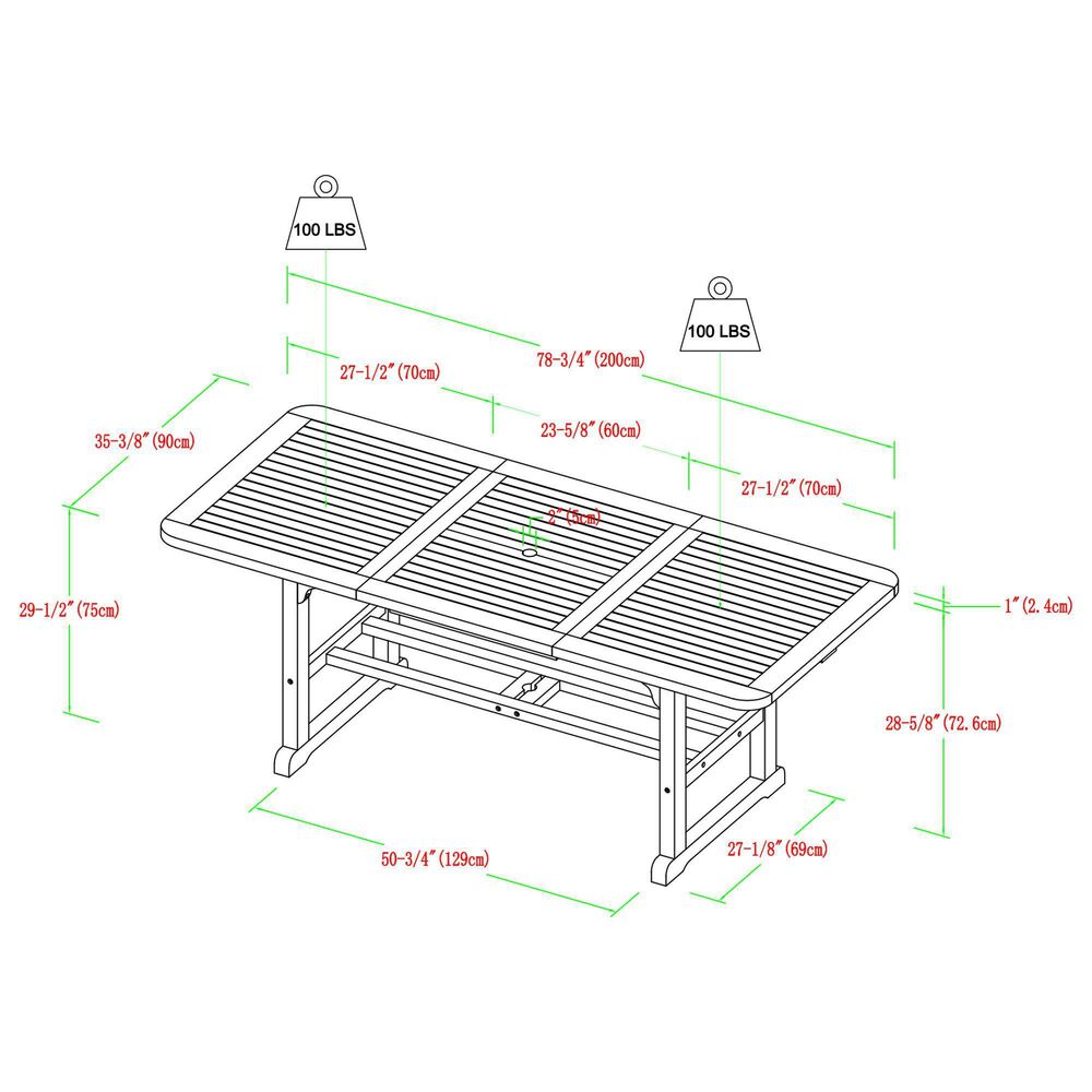 Walker Edison Acacia Wood Patio Butterfly Dining Table in Dark Brown, , large