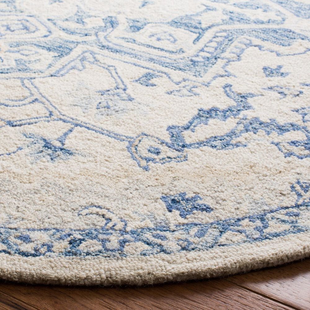 Safavieh Micro-Loop 5&#39; Round Ivory and Blue Area Rug, , large