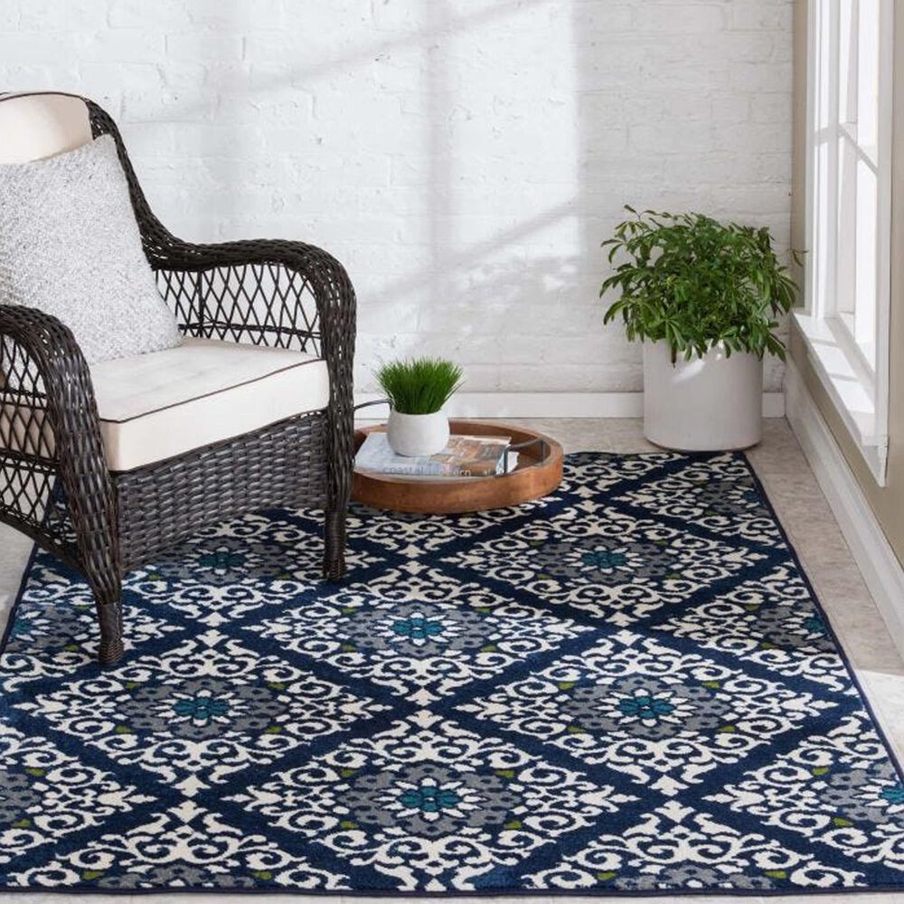 Central Oriental Trisha Yearwood Renew Centerville 7&#39;10&quot; x 9&#39;10&quot; Snow and Sapphire Area Rug, , large