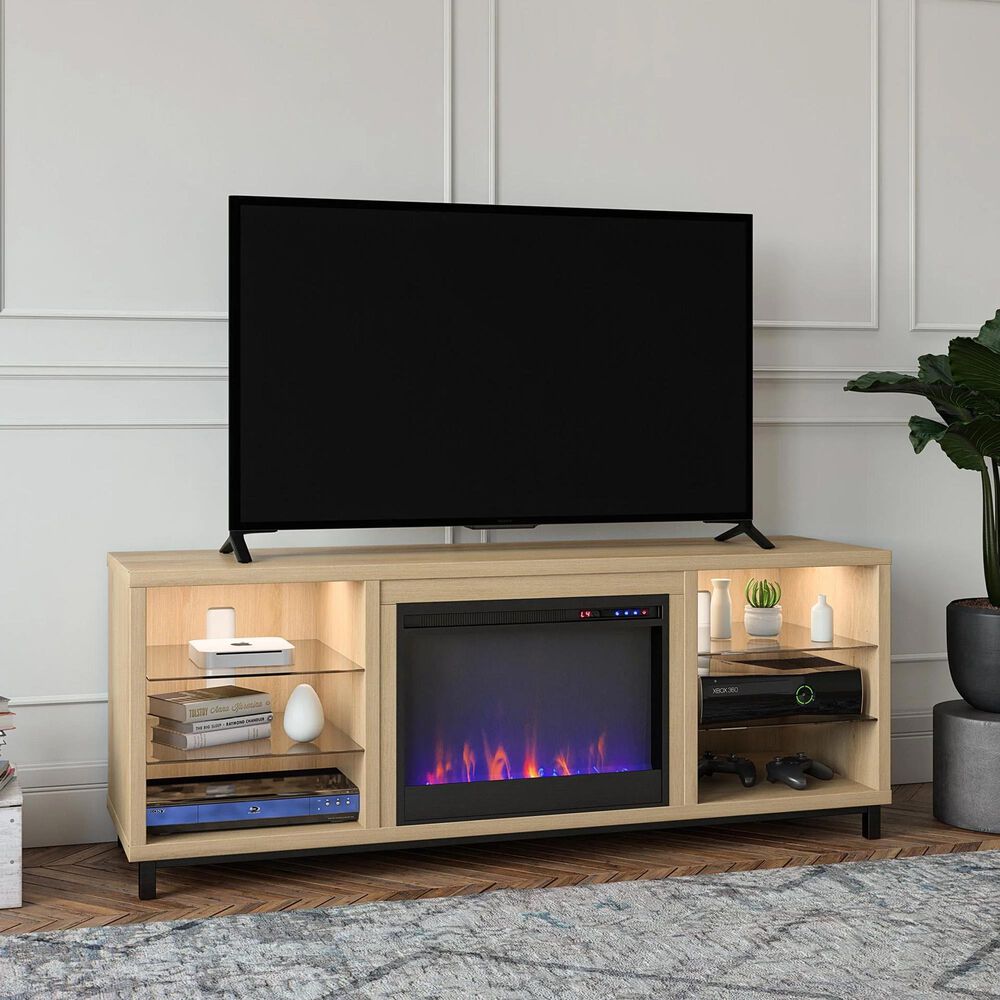 Ameriwood Home Lumina Deluxe Fireplace TV Stand in Blonde Oak, , large