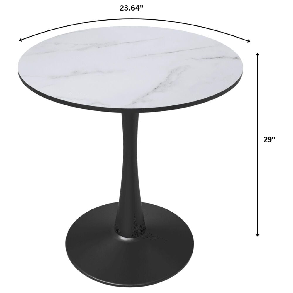 Leisuremod Leisuremod Bristol 24 round dining table Black base with marbled MDF top, , large
