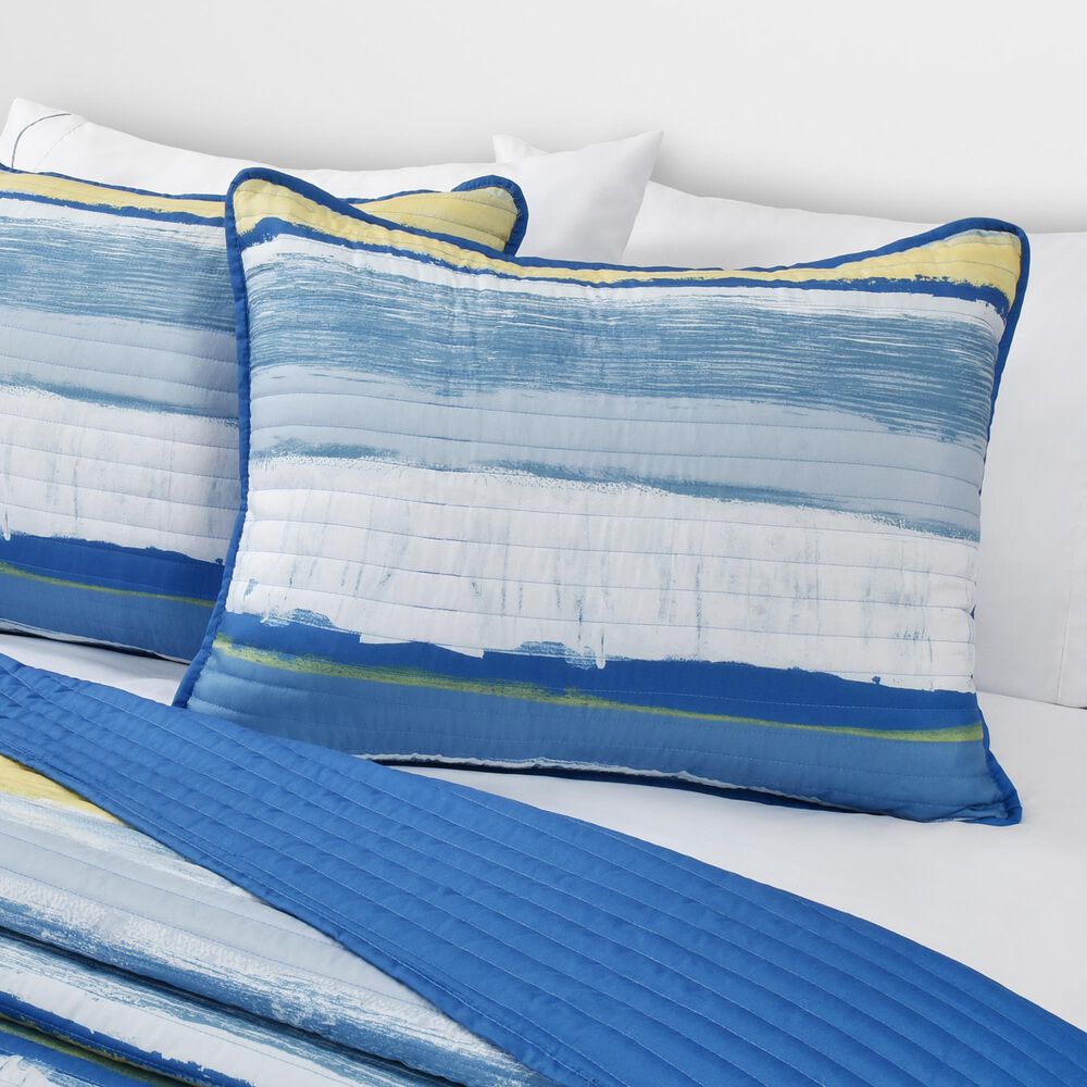 J. Queen New York Seashore 3-Piece Full/Queen Quilt Set in Blue, White and Yellow, , large