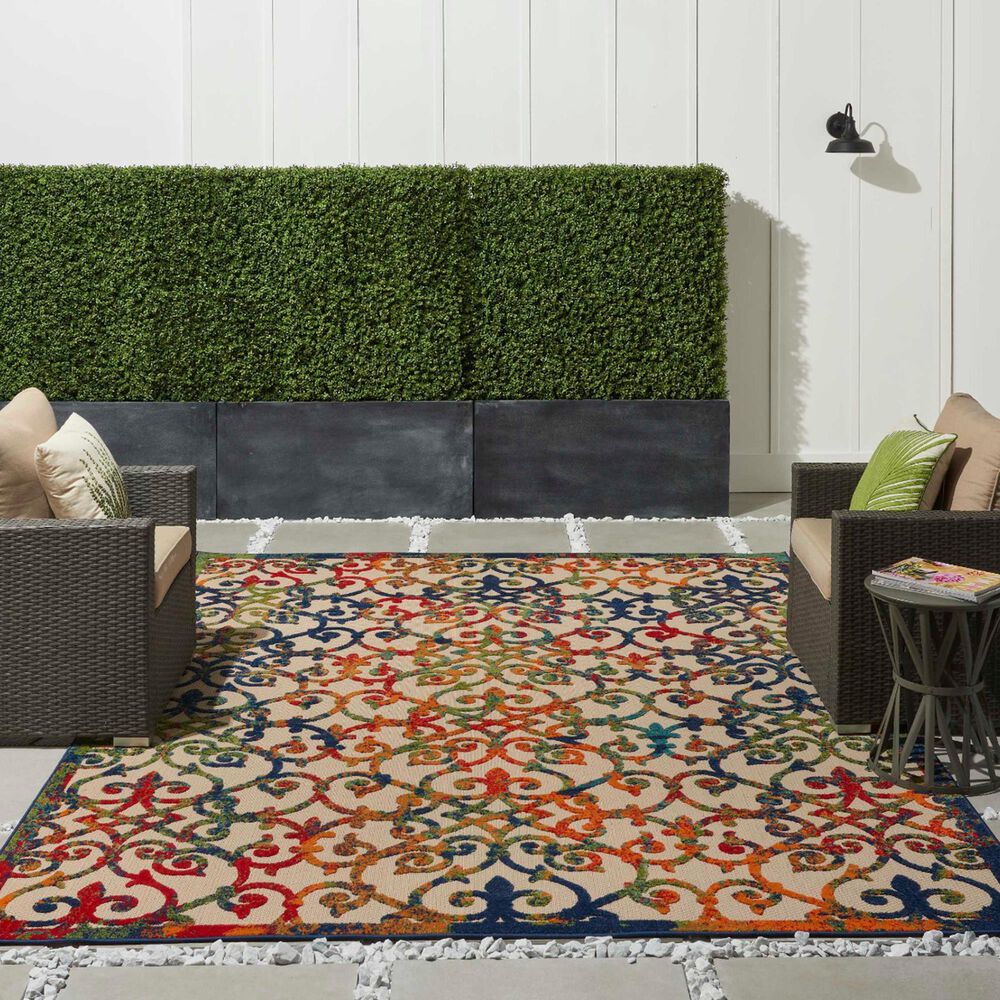 Nourison Aloha Damask 9&#39; x 12&#39; Multicolor Indoor/Outdoor Area Rug, , large