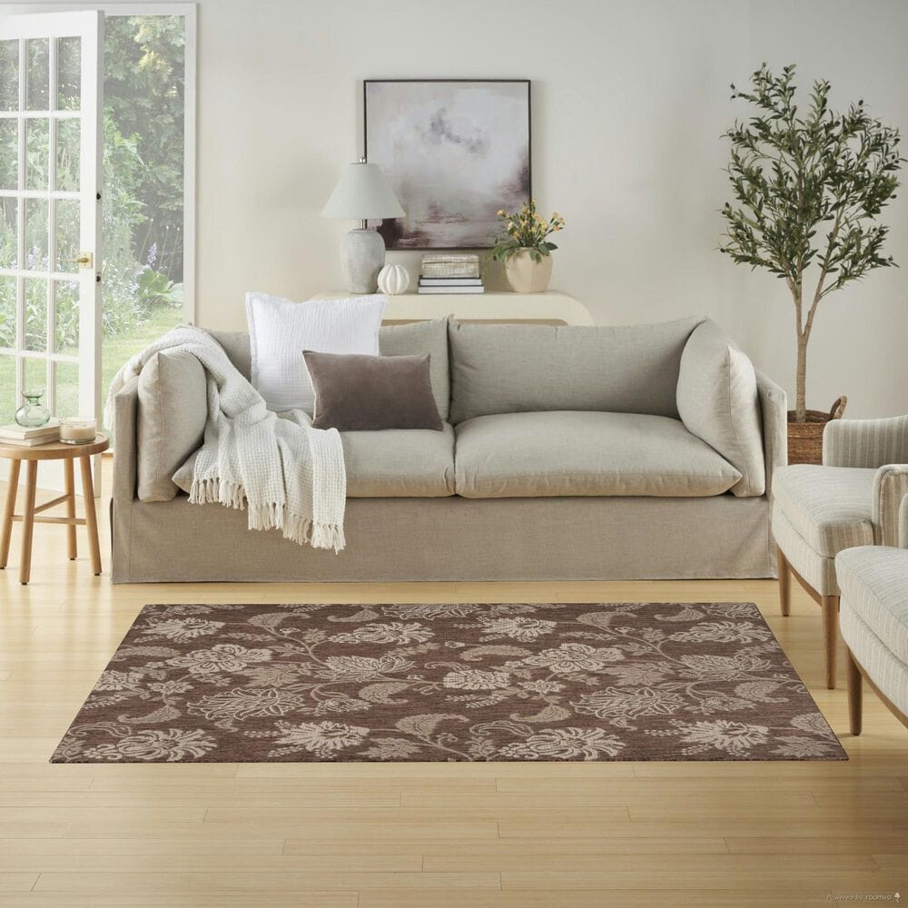 Nourison Garden Oasis Floral Mocha 4&#39; x 6&#39; Indoor/Outdoor Area Rug, , large