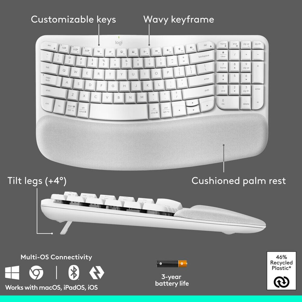 Logitech Ergo Wave Keys and Lift Combo in Off-White, , large