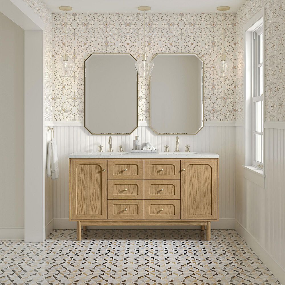 James Martin Vanities Laurent 60&quot; Double Bathroom Vanity in Light Natural Oak with 3 cm Lime Delight Quartz Top and Rectangular Sinks, , large