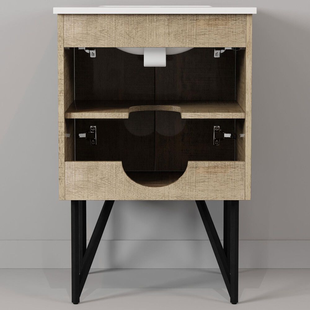 Lexora Home Lancy 24&quot; Single Bathroom Vanity in Rustic Acacia with 2 cm White Quartz Top and Rectangular Sink, , large