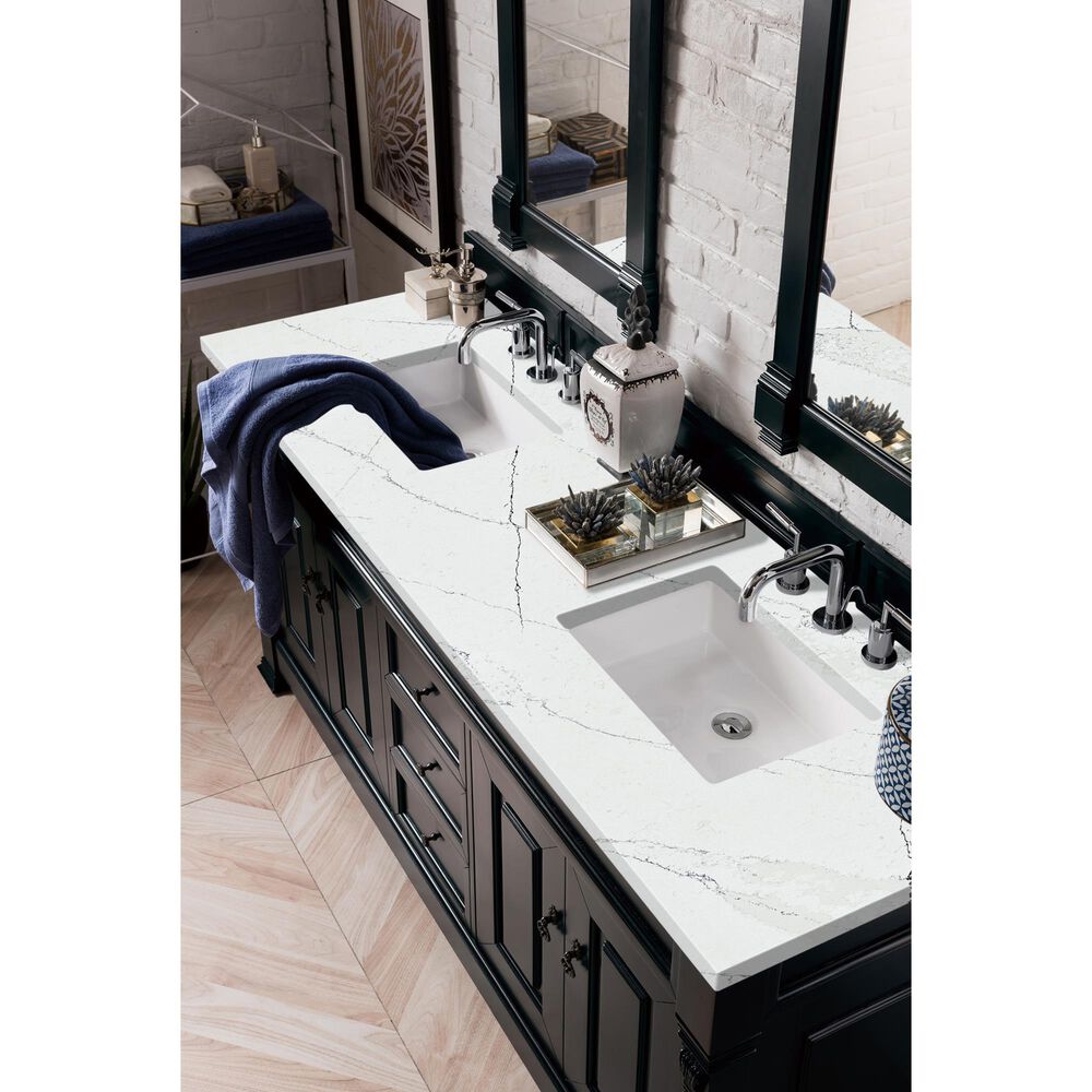 James Martin Vanities Brookfield 72&quot; Double Bathroom Vanity in Antique Black with 3 cm Ethereal Noctis Quartz Top and Rectangle Sinks, , large
