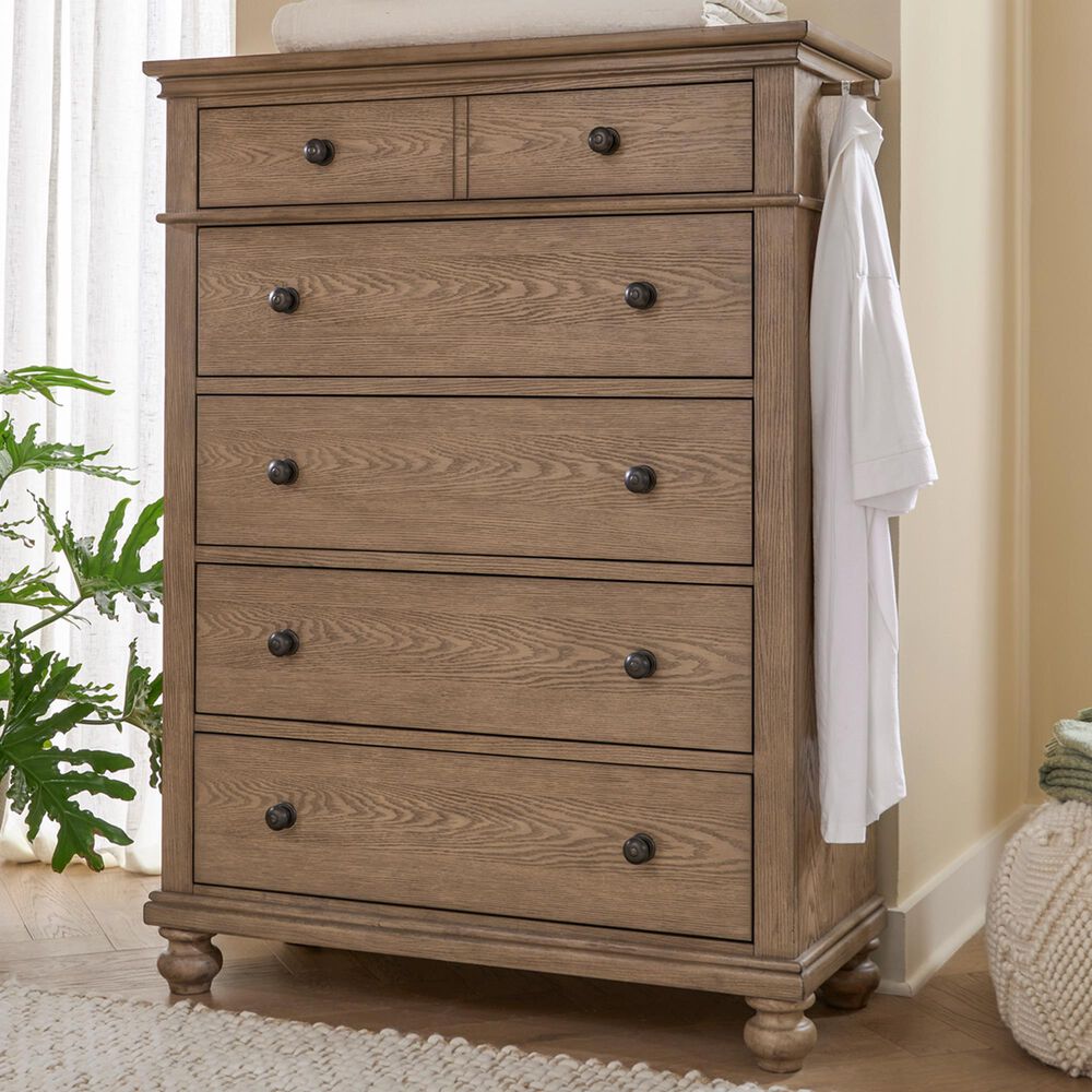 Riva Ridge Oxford 5-Drawer Chest with Valet Rods in Tan, , large